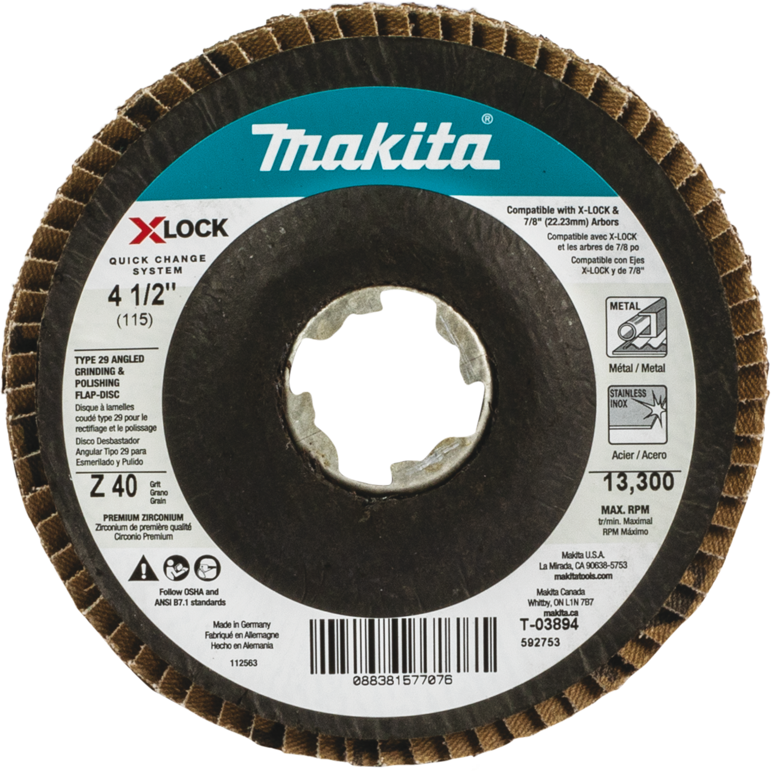 4-1/2 XLOCK 40 GRIT FLAPPER DISC